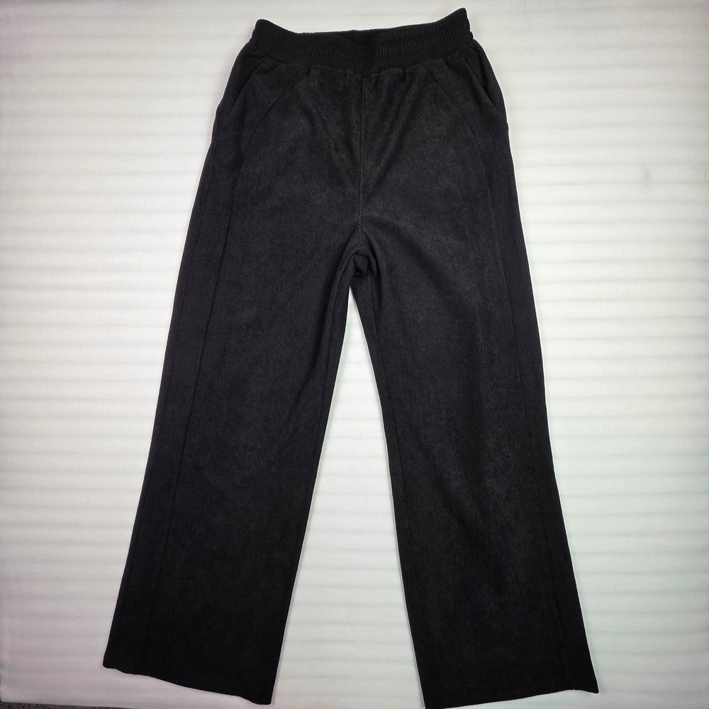 Black Corduroy Wide Leg Pants High Waisted Elastic Waist Tall Size Medium